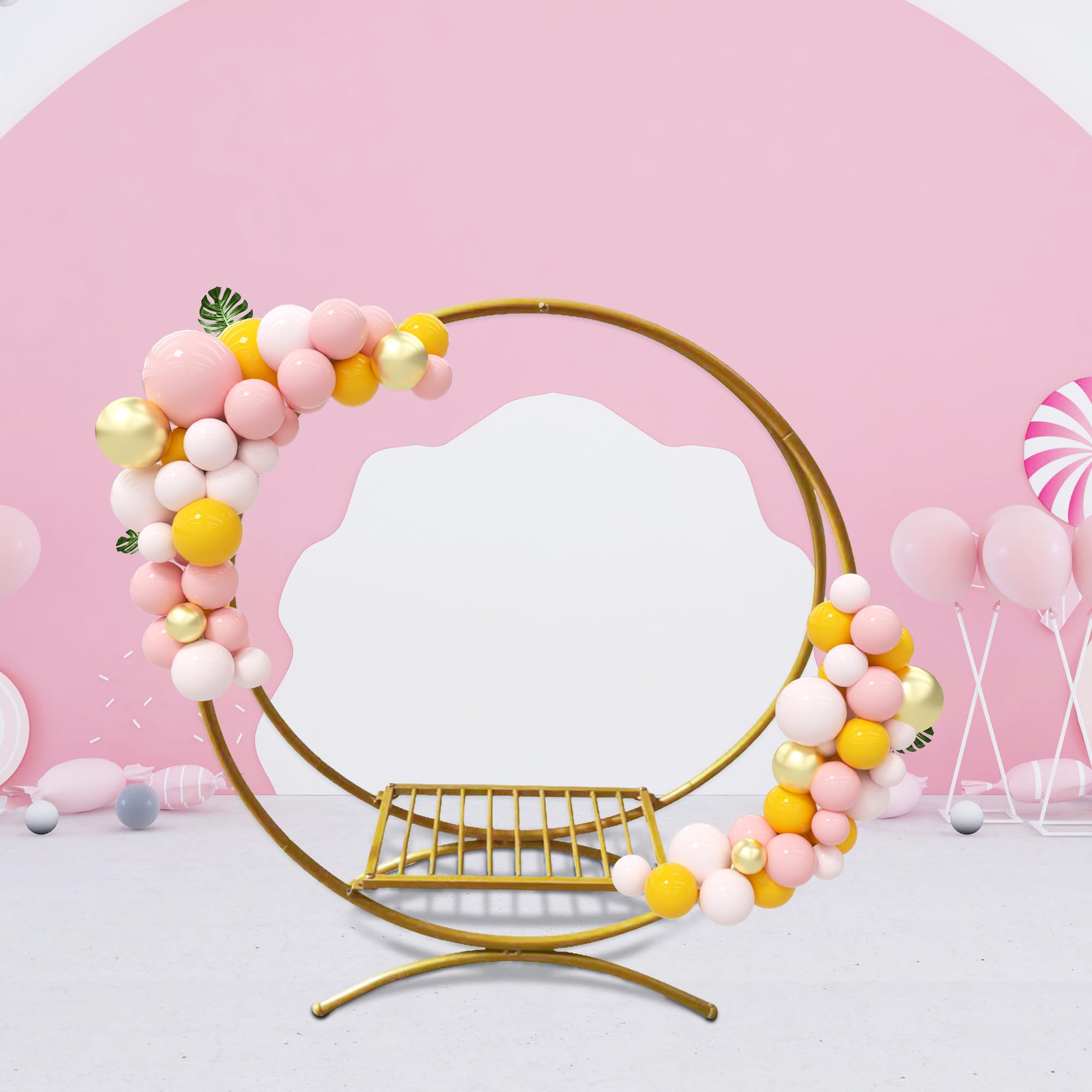 Soporte redondo para tartas con forma de arco para tartas de boda, eventos, fiestas, 80 cm, color dorado