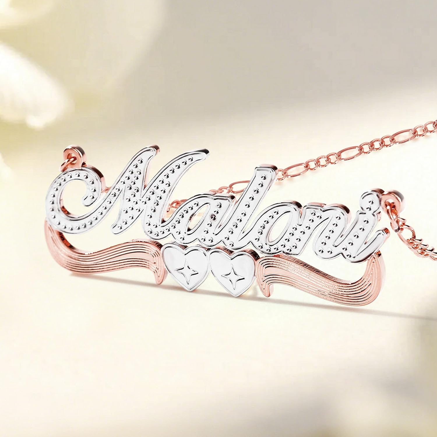 Drawelry Personalized Name Necklace Two Tone 18K Gold Plated Double Heart Pendant Custom Nameplate Jewelry Valentine's Gift for Women Men Couples Anniversary Birthday Gift