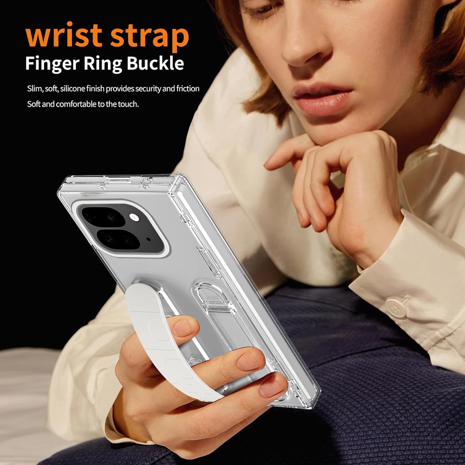 for Google Pixel 10 Pro Fold Case with Wrist Strap, Hand Strap Case with Kickstand, Hinge Protection, Screen Protector, Raised Edge Camera Cover for Google Pixel 10 Pro Fold Clear
