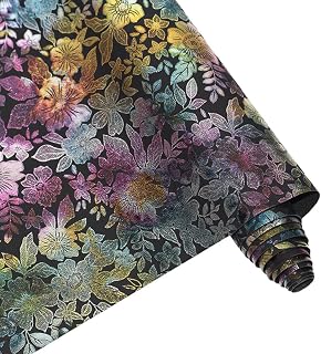 16" x 54" Colorful Floral Faux Leather Fabric for DIY Crafts, Patterned Leatherette PU Fabric for Makeup Case Handbags Purse DIY Repair Projects-Black