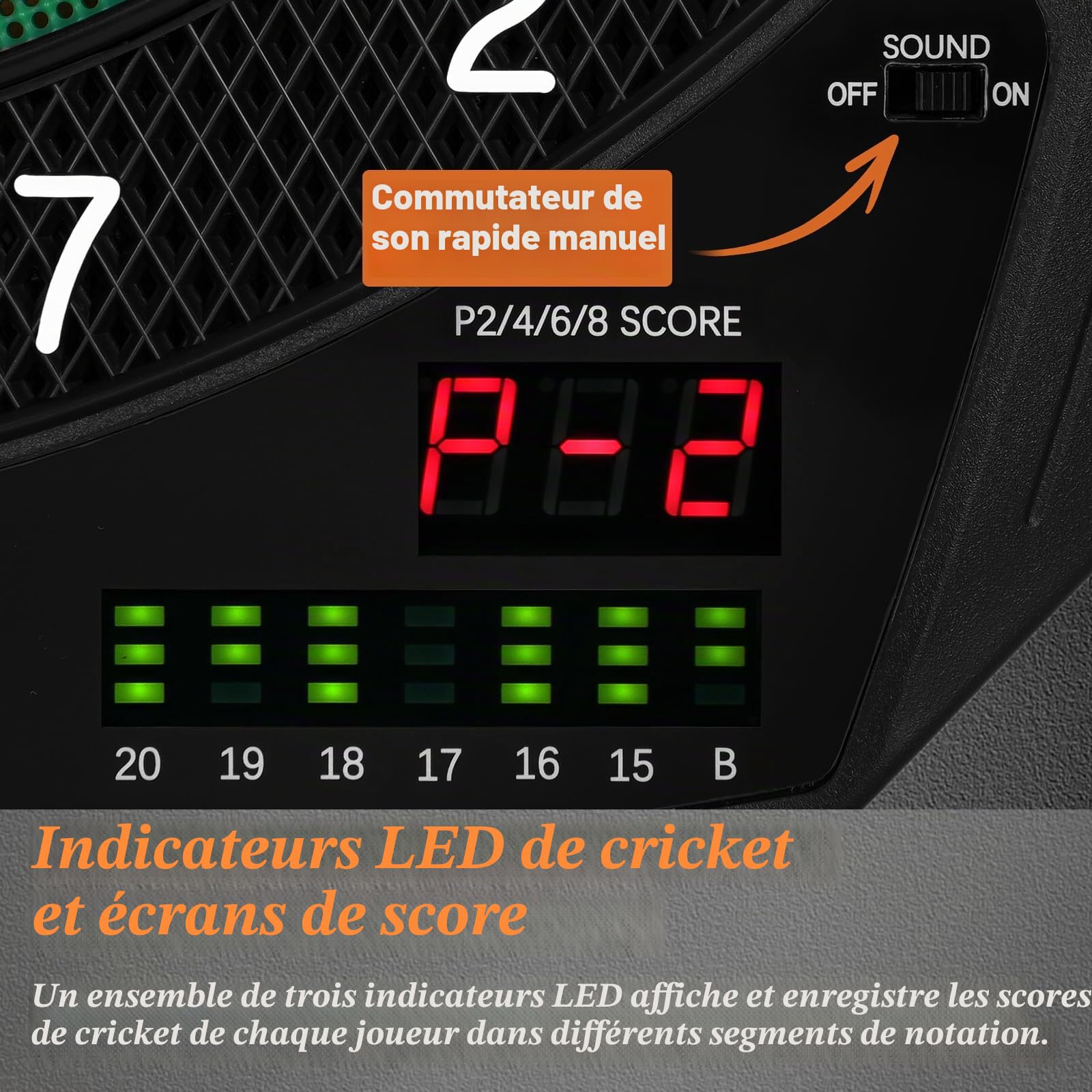 Cible de fléchettes électronique, 35 Jeux et 580 Variantes - Jeu de fléchettes électriques à Pointe Souple - Cibles numériques pour Adultes avec 6 fléchettes, 100 Pointes Souples