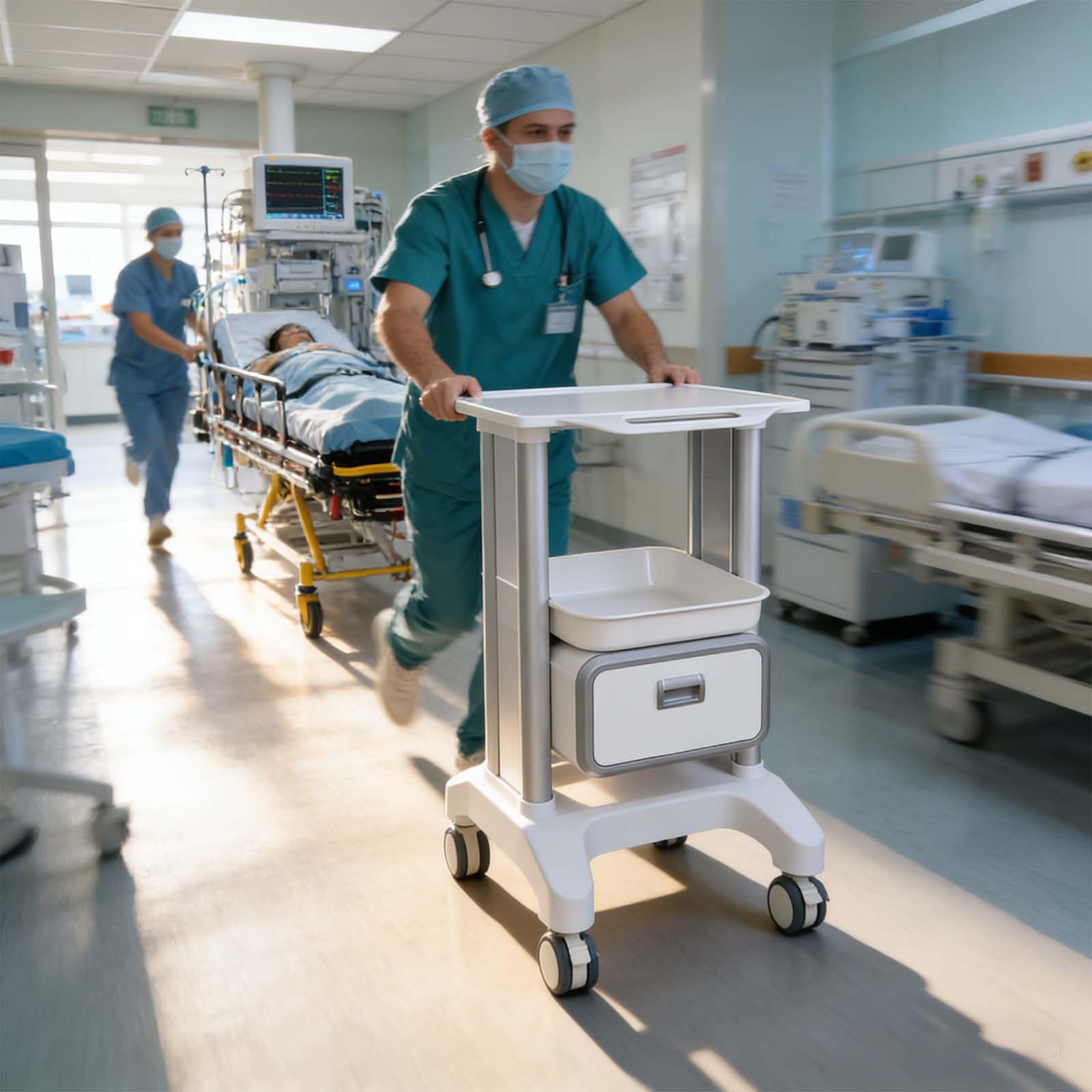 Carrello con cassetto per conservazione medica, carrello mobile per casa, ufficio, ospedale, clinica, ideale per ultrasuoni e apparecchiature mediche
