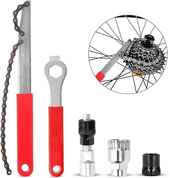 Odoland Bike Repair Tool Kit, Including Bike Crank Extractor with 16mm Spanner/Wrench, Bicycle Flywheel Chain Sprocket Remover Tool, Cassette Lock Ring Removal Tool