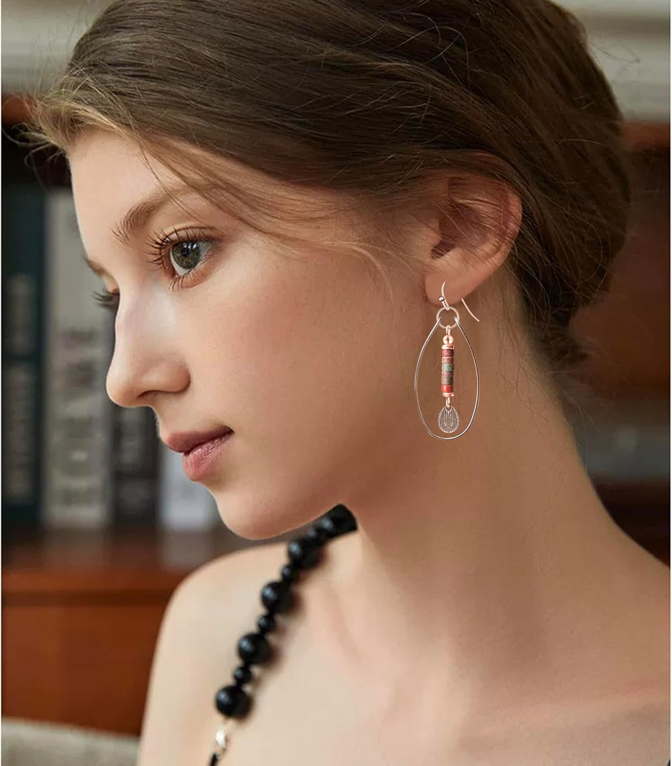 Bohemian Vintage Copper Teardrop Beaded Dangle Drop Earrings Alloy Hollow Tribal Hook Earrings For Women - Image 2