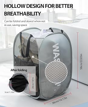 Collapsible Laundry Basket,75L Large Washing Basket Foldable Folding Dirty Clothes Hamper with Side Pocket Bag,Pop up Washing Bin Bag for Bathroom,Bedroom,College Dorm,Hotel,Travel,Black