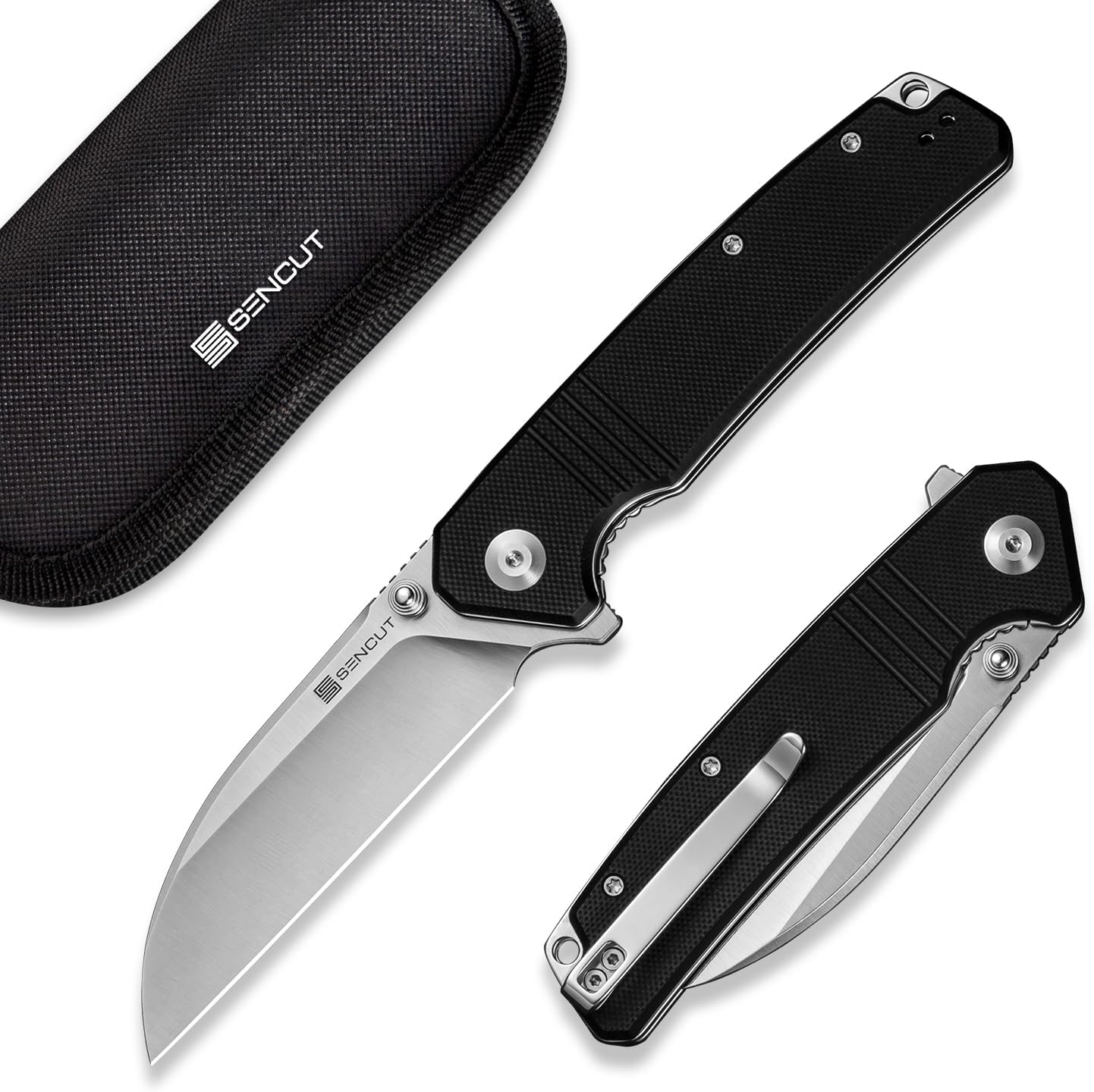 SENCUT Awassi Folding Pocket Knife, EDC Knife with 3.46'' 9Cr18MoV Blade & G10 Handle, Gift for Men Women Camping Hiking S24065-1 (Black)