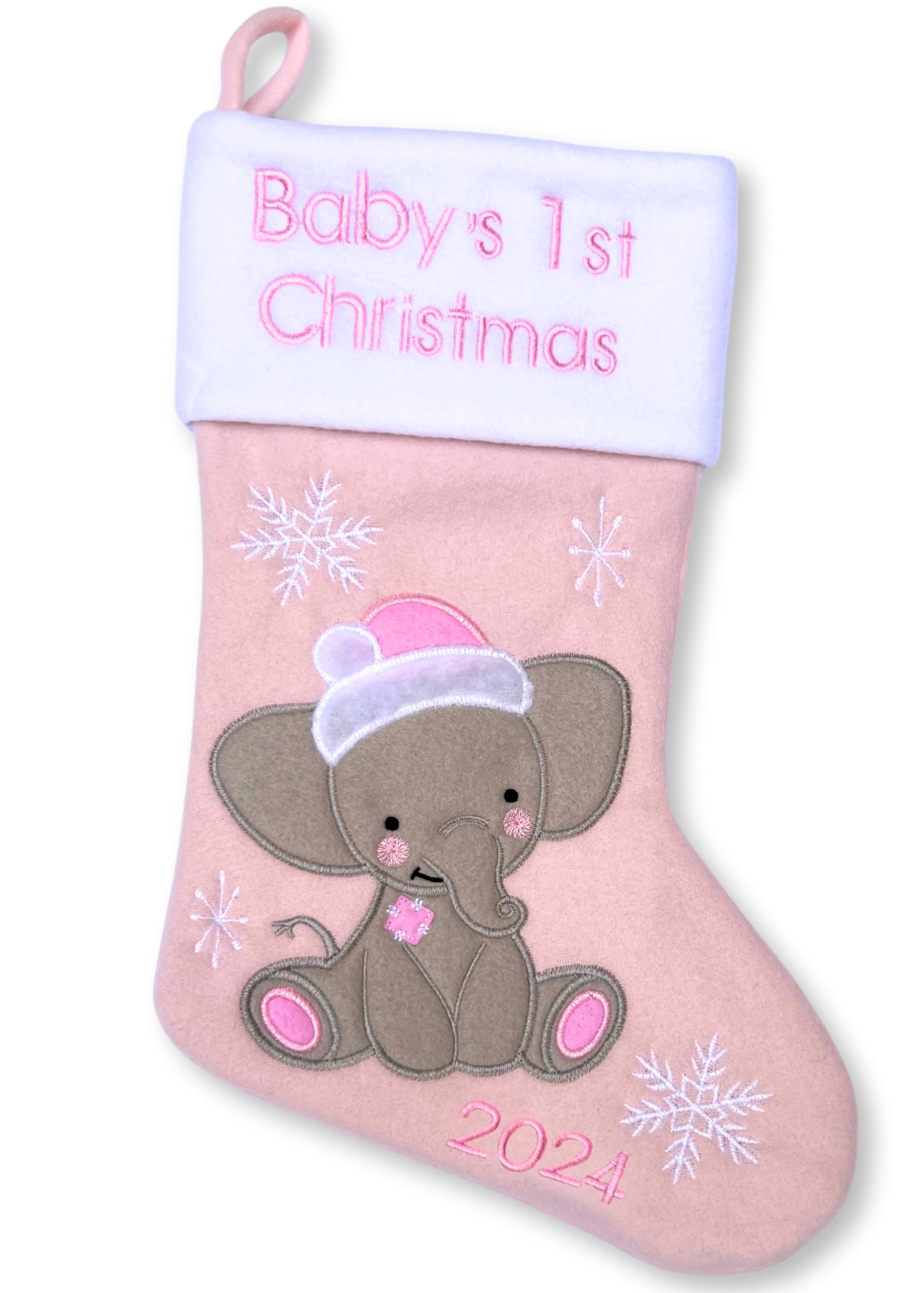 Heart's SignBabys First Christmas Stocking 2024 - Elephant Design Pink | My First Christmas Baby Boy and Baby Girl | Newborn Stockings Christmas Ornaments | Newborn Christmas Décor