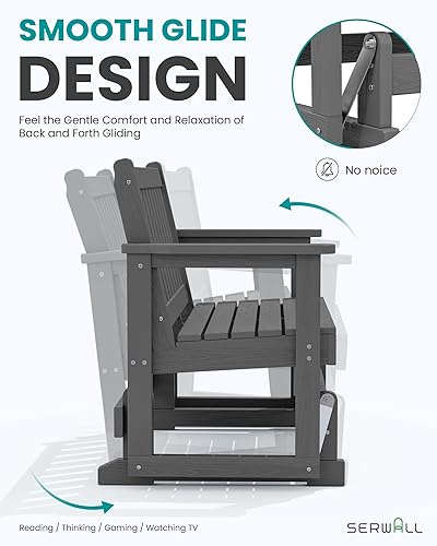 Miniatura 3 de SERWALL Silla Mecedora Deslizante para Exteriores, HDPE Resistente a Todo Clima, Sofá Biplaza para 2 Personas, Banco Mecedor para Exteriores con