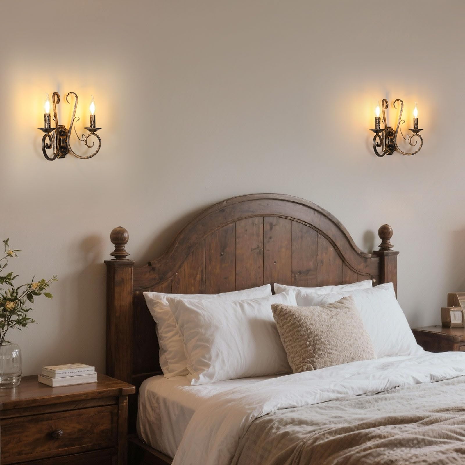 2 Lichts Wandleuchte, E14 Retro Wandlampe Vintage Französisch | Traditionelle Bronze, Rustikale Wandleuchte Innen für Schlafzimmer, Wohnzimmer, Treppen, Flur, ohne Leuchtmittel