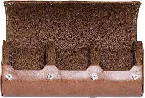 ROTHWELL Watch Roll Travel Case for 3 Watches | Tough Portable Protection, Fits All Wrist Watch & Smart Watches Up to 50mm (Tan/Brown)