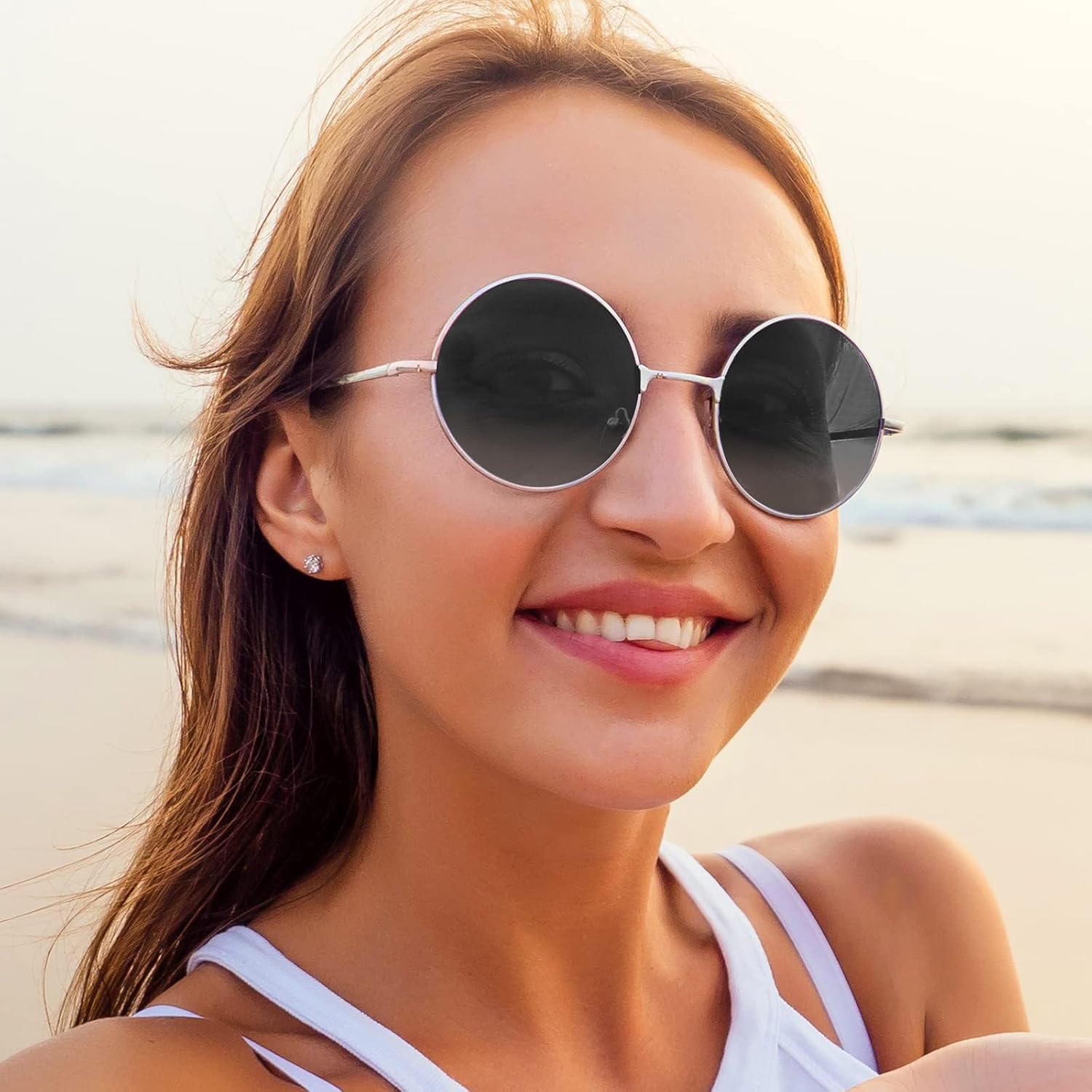 LumiSyne Retro Round Sunglasses Metal Circle Polarized Sunglasses Hippie Glasses Lennon Style UV400 Shades Photography Travel