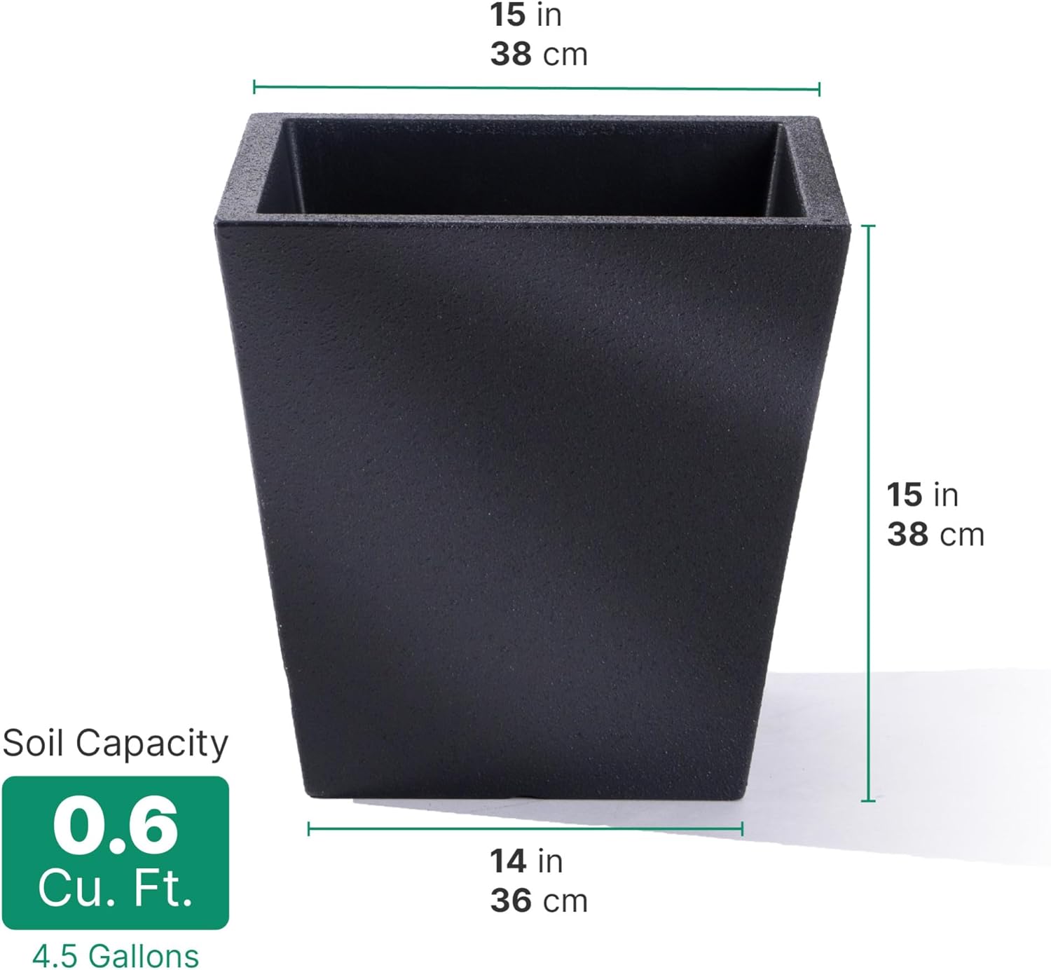 Step2 Tremont Short Square Planter, 14" Tall, Indoor/Outdoor Plants, Efficient Drainage, Durable Resin, Onyx Black