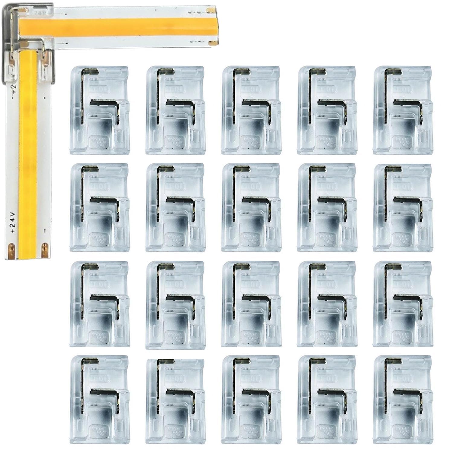 Amefil 20 Pieces 2-pin 10mm COB LED Strip connectors with L-Shaped Strips for high-Density SMD COB 5050 LED Strips