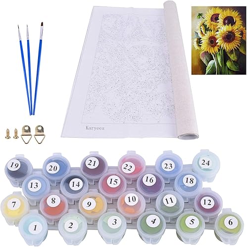 Miniatura 5 de Karyees Kits de pintura de girasoles por números, 16 x 20 pulgadas, pintura al óleo por números, girasoles, pintura en lienzo por números, kits de