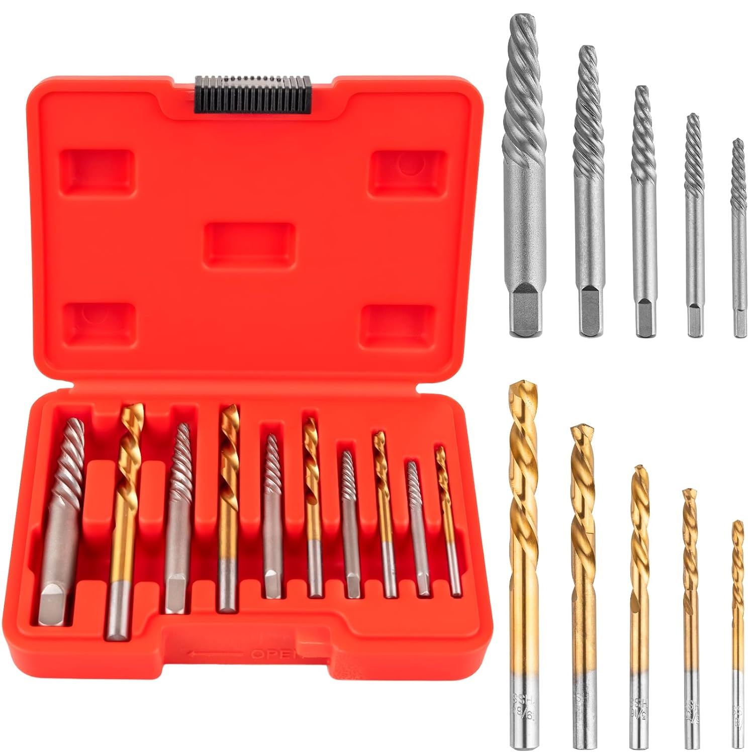 Siapupy 10-Piece Screw Extractor Set & Left-Hand Drill Bits - Remove Stripped, Broken, Rusty Screws, Bolts Effortlessly