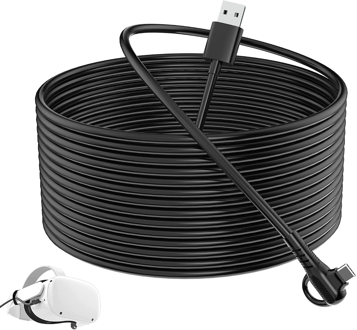 SEVENKA Cable de enlace largo para Quest 3/2/Quest, cable USB C 3.2 Gen1 de 16,4 pies/5 m para juegos de PC y auriculares VR, carga rápida y transferencia de datos de alta velocidad Cable de carga rápida tipo C de 90 grados a USB A