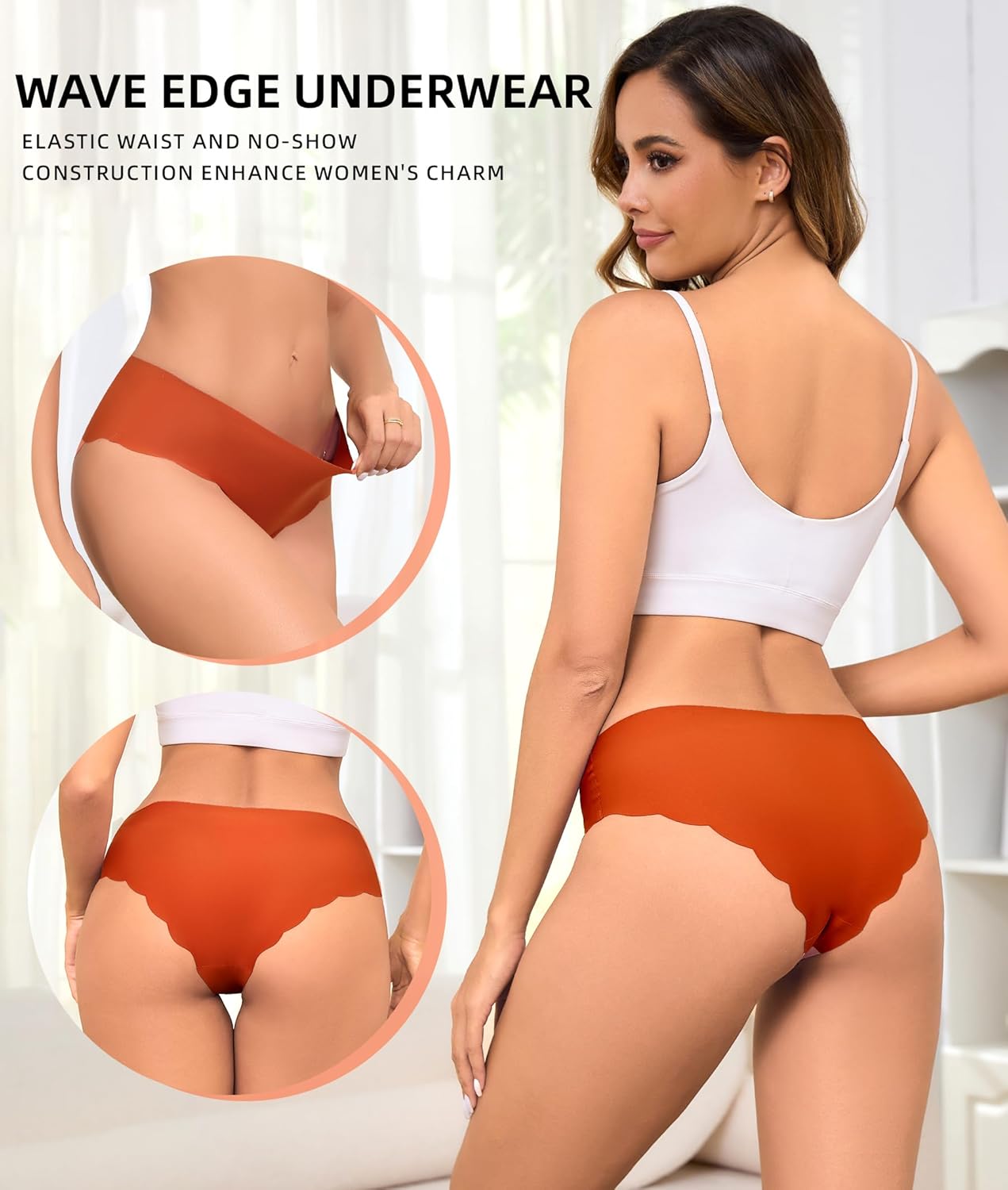 Sexy Seamless Underwear Wave Edge No Show Bikini Panties V-waist Ice Silk Hipster Lady Cheeky Invisibles Briefs 6 Pack - Image 3