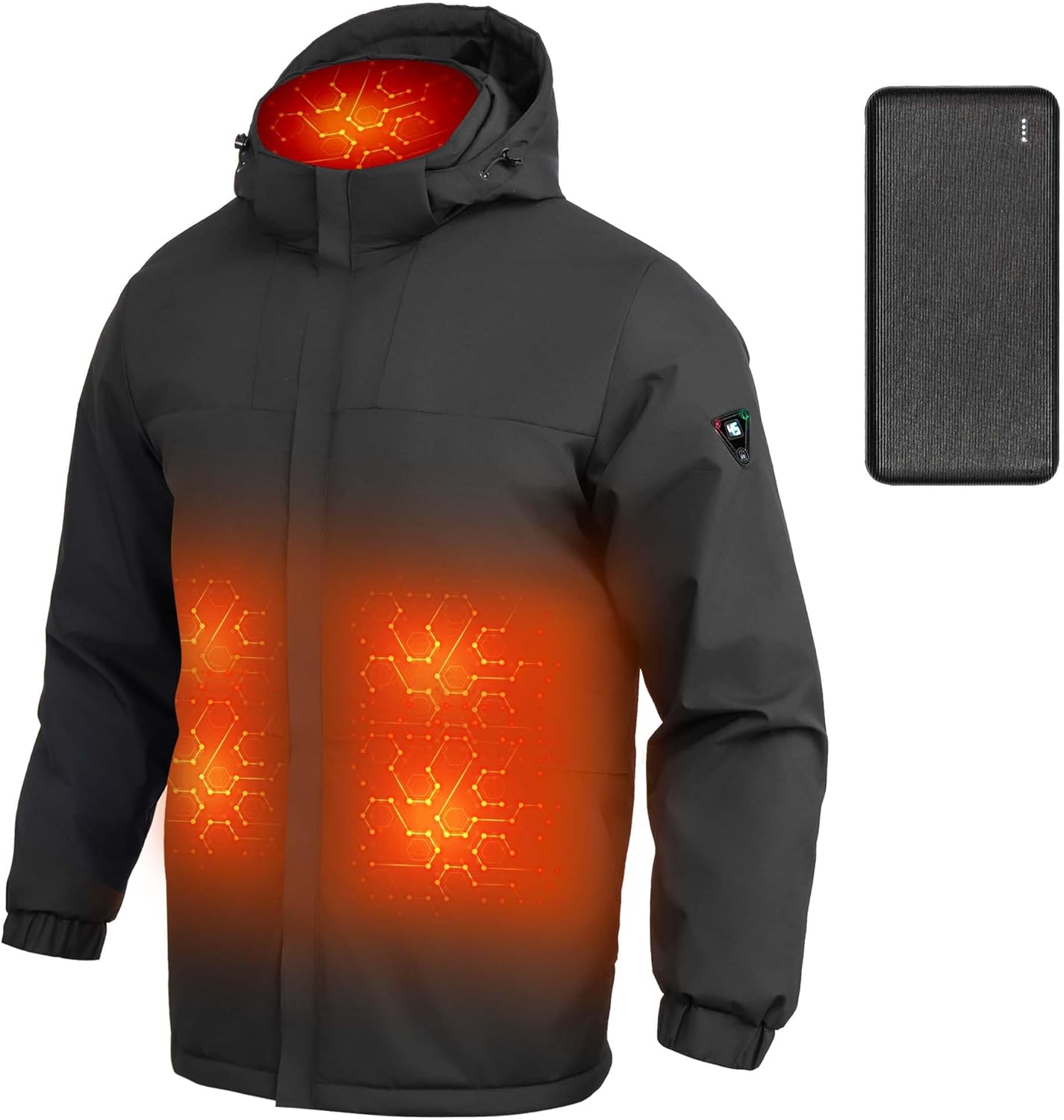 Heated Jackets for Men with 20000mAh Battery Pack Electric Heated Jacket Waterproof, Winter Heating Coat with Hood