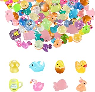 60 piezas Mini animales de resina luminosa, figuras en miniatura, pequeños patos, setas cisne, cerdo, delfín, patos, pollo, conejo, figuras en miniatura para jardín, paisaje, casa de muñecas,