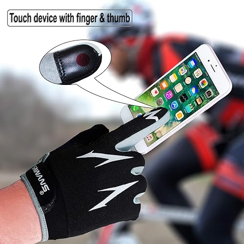 Miniatura 4 de SAWANS Guantes de ciclismo para pantalla táctil, transpirables, para bicicleta de montaña, para carretera, antideslizantes, acolchados, para hombres