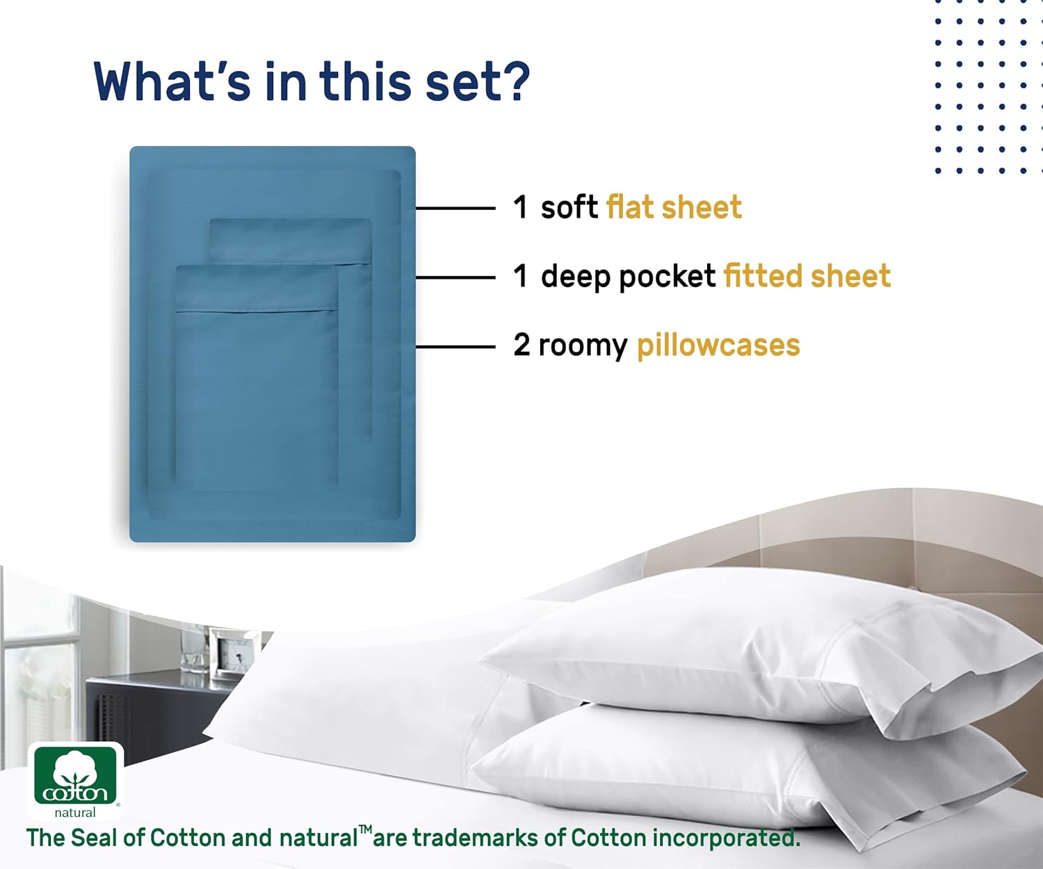 Lоwеѕt Prісе CALIFORNIA DESIGN DEN 400-Thread-Count Pure Cotton King Sheets - Blue 4 Piece Sheet Set, wrinkleless Sateen Weave, Elasticized Deep Pocket Fits Low Profile Foam and Tall Mattresses