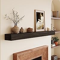 Vista 9 de Mantel de chimenea de 60 pulgadas, estante de madera maciza con soportes ocultos, estantes flotantes para decoración de pared, dormitorio, TV, sala