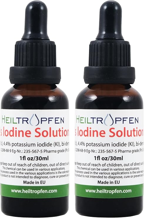 2X 2.2% Lugol's Iodine Solution 2x1 Fl Oz - 2x30 ml | Pharmaceutical Grade Ingredients | Third-Party Tested | Lugols Solution Made with Iodine and Potassium Iodide | Set of Two Bottles | Heiltropfen