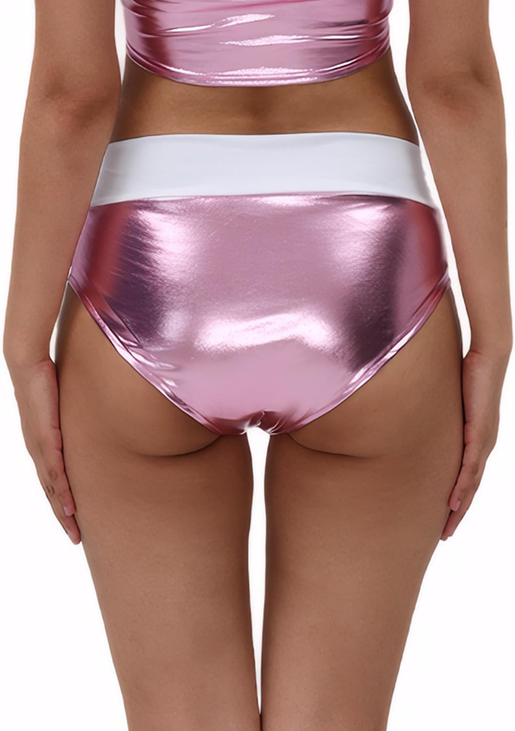 FEOYA Women's Rave Bottoms Sexy Thong Shiny Metallic High Waist Cheeky Panties Festival Rave Shorts Clubwear Dance Party