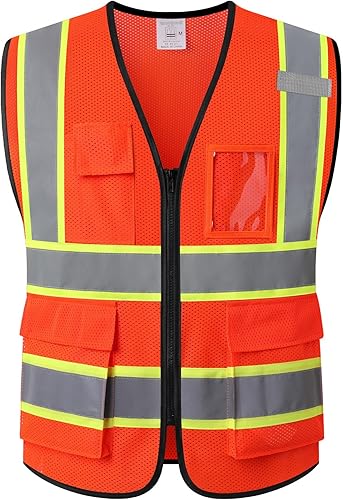 Miniatura 13 de Chaleco de seguridad de malla reflectante para hombres y mujeres, con 5 bolsillos y cremallera frontal, chaleco de malla de alta visibilidad Hi Vis