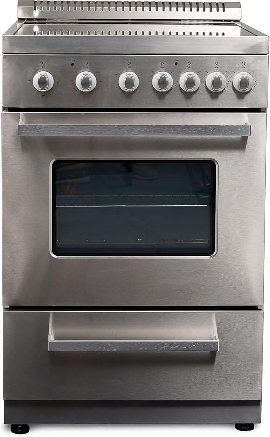 Premium Levella PRE2026GS 20 in Freestanding Smooth Top Electric Range with 4 Burners and 2.1 Cu. Ft. Single Oven Capacity with Lower Storage Drawer - Stainless