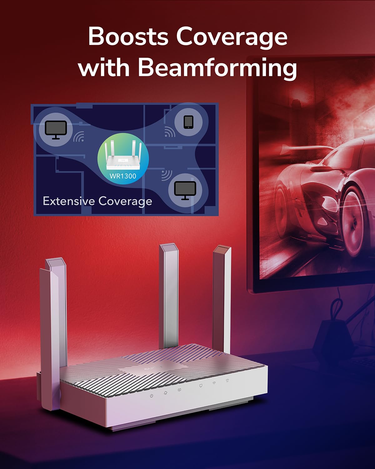 Cudy AC1200 Routeur Wi-FI Gigabit, 4 Gigabit RJ45, 4 Antennes 5dBI, MU-MIMO, Beamforming, Point d'accès, Extension WiFi, WISP, DDNS, IPv6, WR1300E