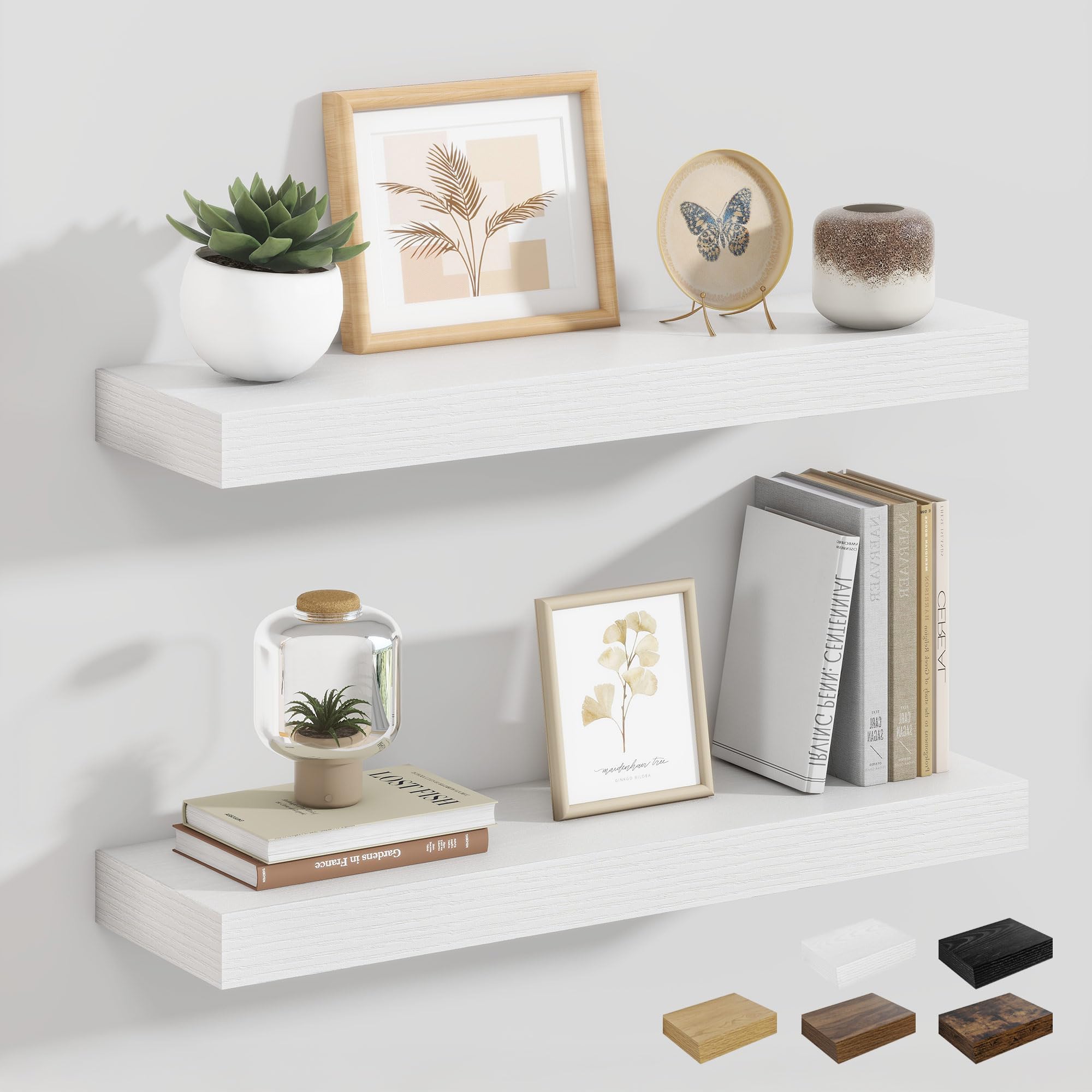 Heimlove Floating Shelves for Wall, 60cm Wall Mounted Shelves Set of 2, Hanging Shelf for Living Room,Kitchen, Bedroom (White)