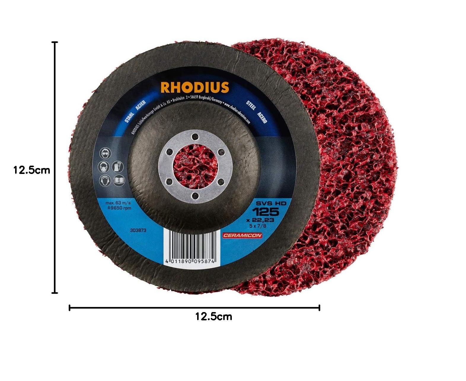 Rhodius 211317 SVS HD - Fieltro de limpieza (125 x 22,23 mm, acero, diámetro 125 mm, 3 unidades)