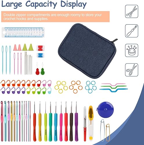 Miniatura 3 de Katech Estuche de ganchillo vacío portátil para viaje, bolsa de almacenamiento de ganchillo, bolsas con cremallera con bolsillo para web y ranuras