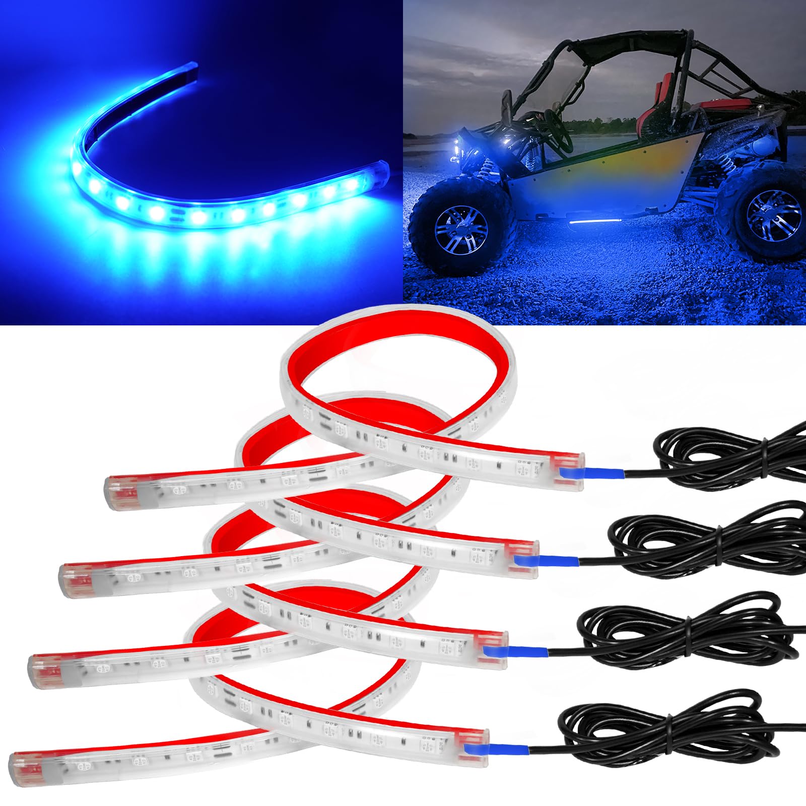 YONGMING 12 Volt led Strip Lights Waterproof Blue,12.6Inch car led Lights Exterior & Interior for Golf cart Light,Boat car Motorcycle underglow kit,18SMD 5050 LEDs 32CM,4 Packs