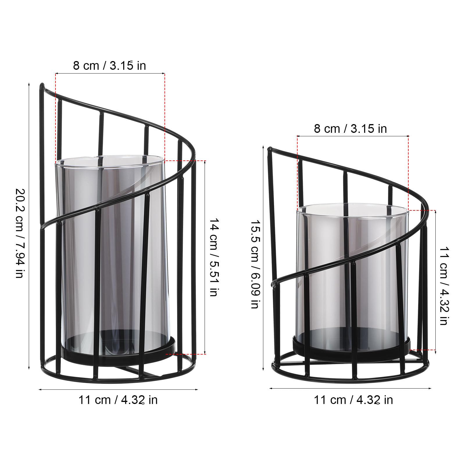 Mikikit 2 Stück Windlicht aus Glas und Eisen Moderner Hängender Kerzenleuchter als Multifunktionale Tischdekoration mit Geometrischem Design für Wohnzimmer und Hochzeit