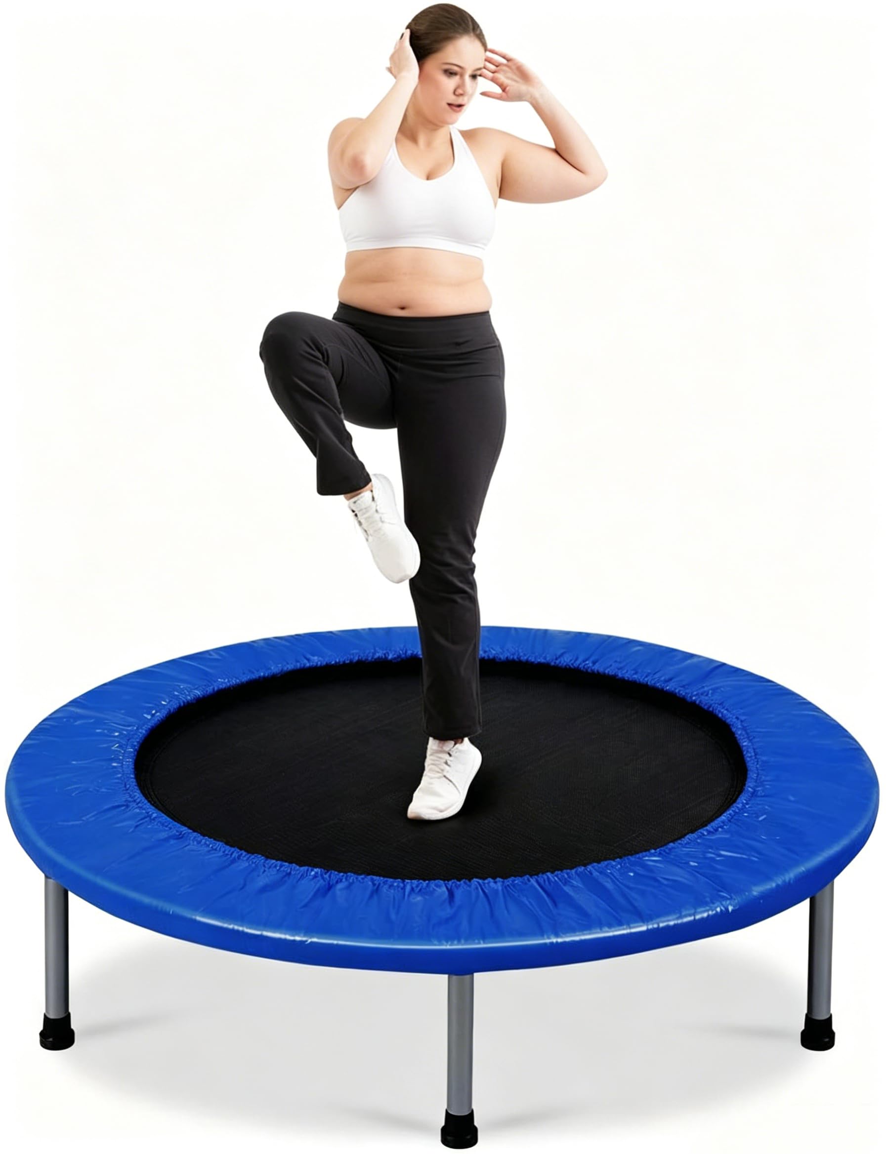 COSTWAY Rebounder Trampoline for Adults, 38" Foldable Mini Trampoline with 32 Heavy Duty Springs, 150kg Capacity Quiet Indoor Exercise Bouncer for Home Workout Fitness (Blue)