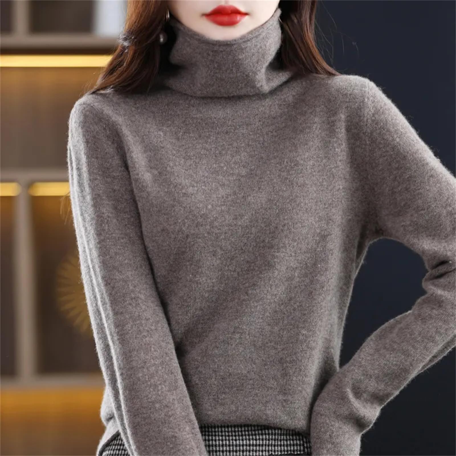 Maglione da Donna 100% Lana Autunno E Inverno Pullover con Colletto in Pile alla Moda Maglione di Cashmere Top Lavorato A Maglia A Maniche Lunghe