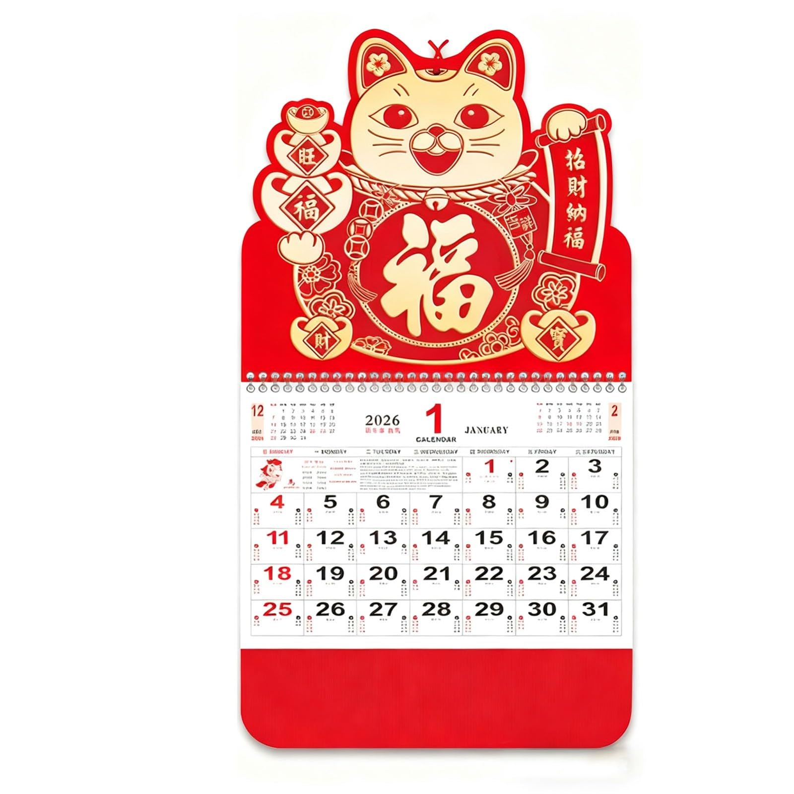 Calendario chino 2026, calendario lunar, año nuevo, colgante mensual, año nuevo, asiático, año del zodíaco, año del caballo, decoración de festival de primavera (G)