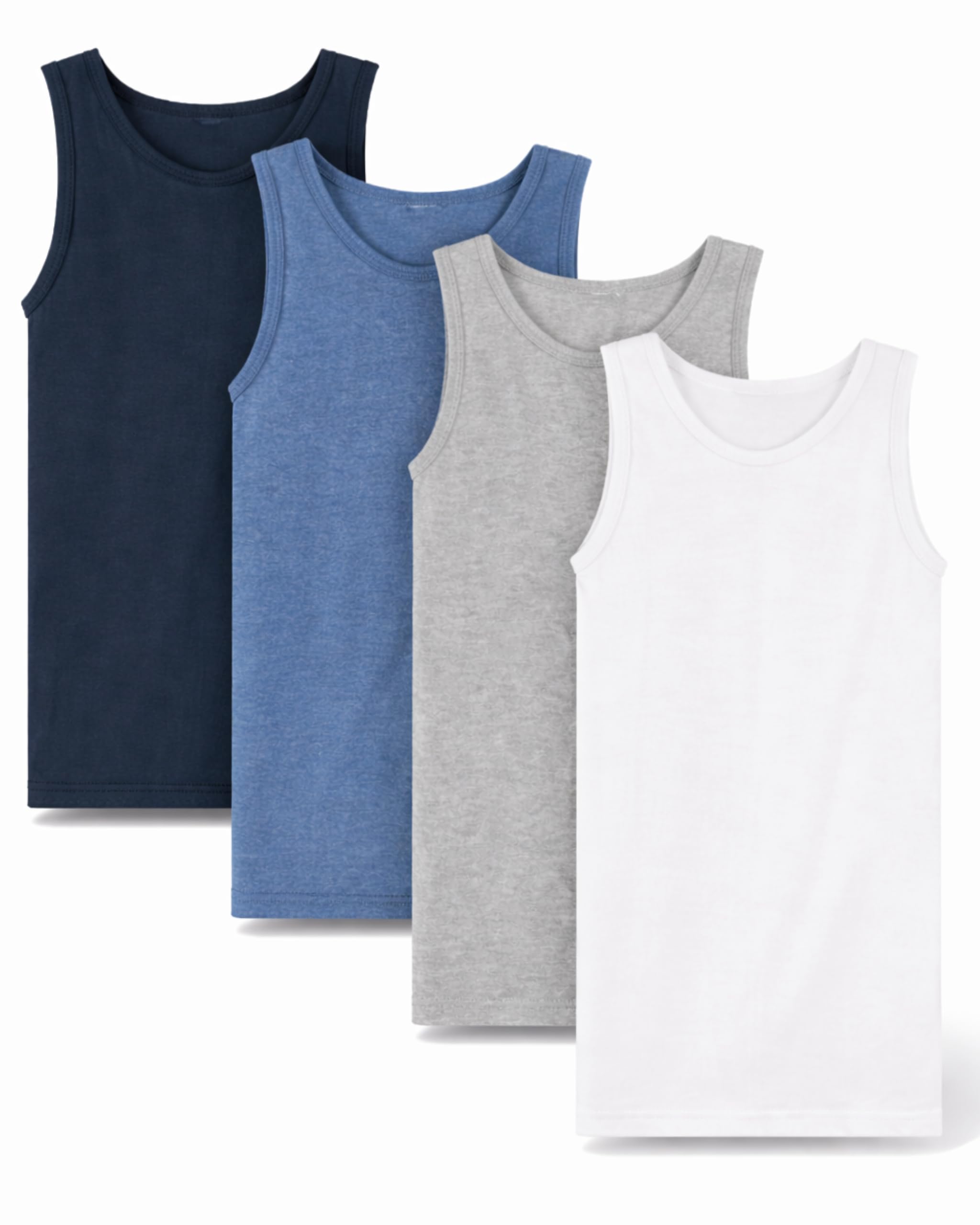 SES Pack de 4 Camisetas Interiores para Niños 92-182 en Blanco y Color - Algodón, Sin Mangas, Azul y Gris