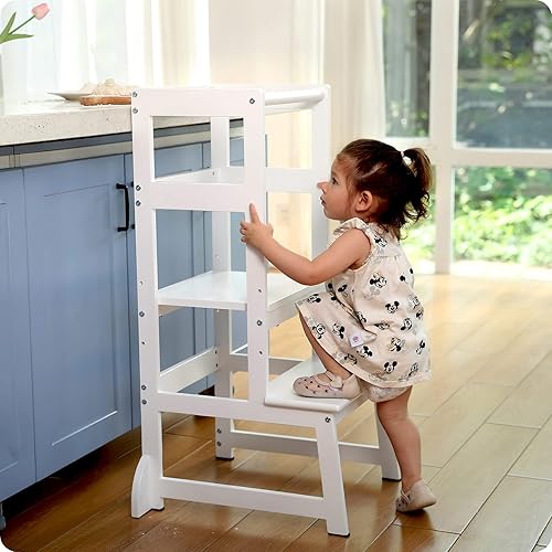 Miniatura 6 de Taburete de cocina ajustable en altura para niños pequeños, taburete de aprendizaje Montessori para niños, torre de pie para bebé, ayudante de pie