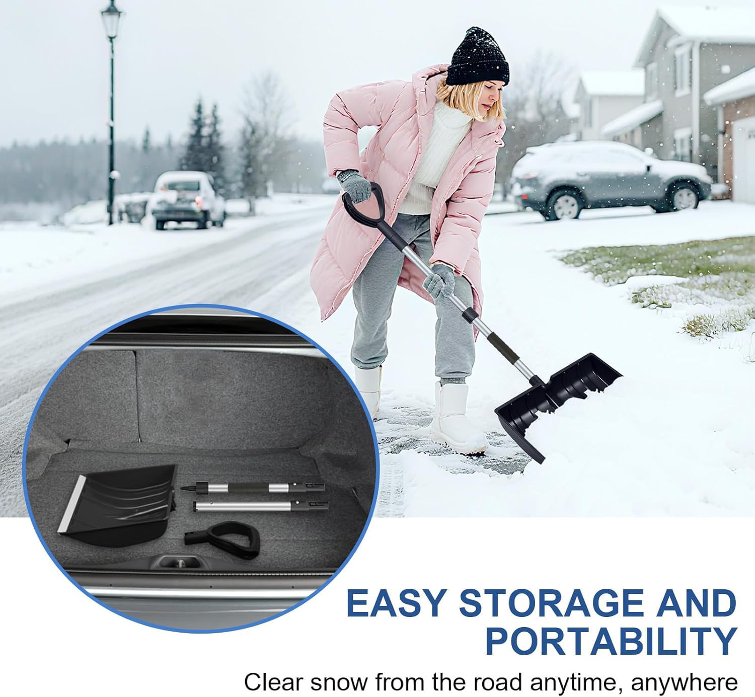 31", 35" Or 39" Three Adjtable Sizes Snow Shovel For Driveway, Retractable, Removable Emergency Snow Removal Shovel With Foam Handle, Portable Multi-Purpose, Snow Shovel For Car, Garden And Camping