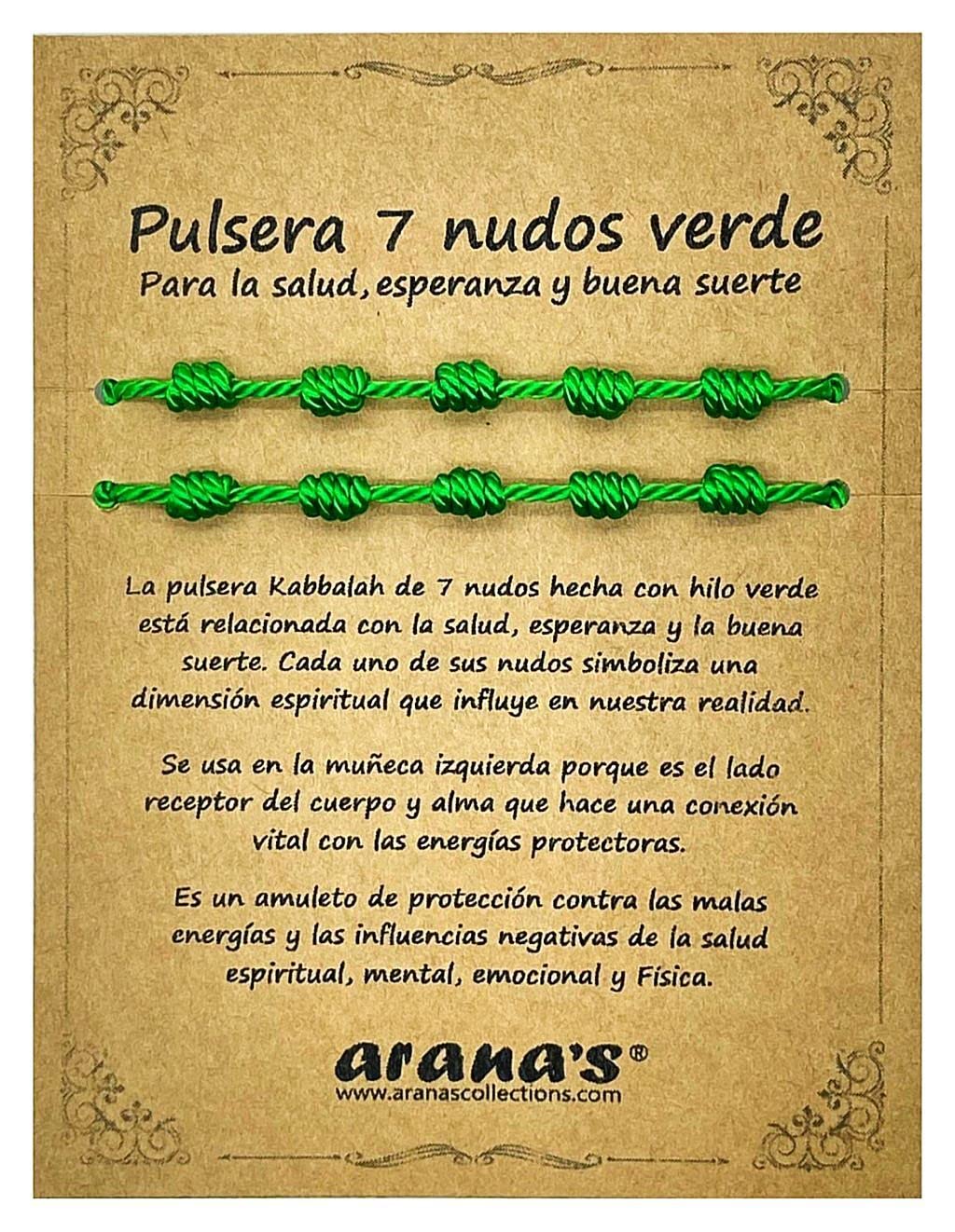 arana's Pulsera 7 nudos verde mujer hombre - Para la salud y esperanza - Hilo verde protección energía negativa - Amuleto de la buena suerte