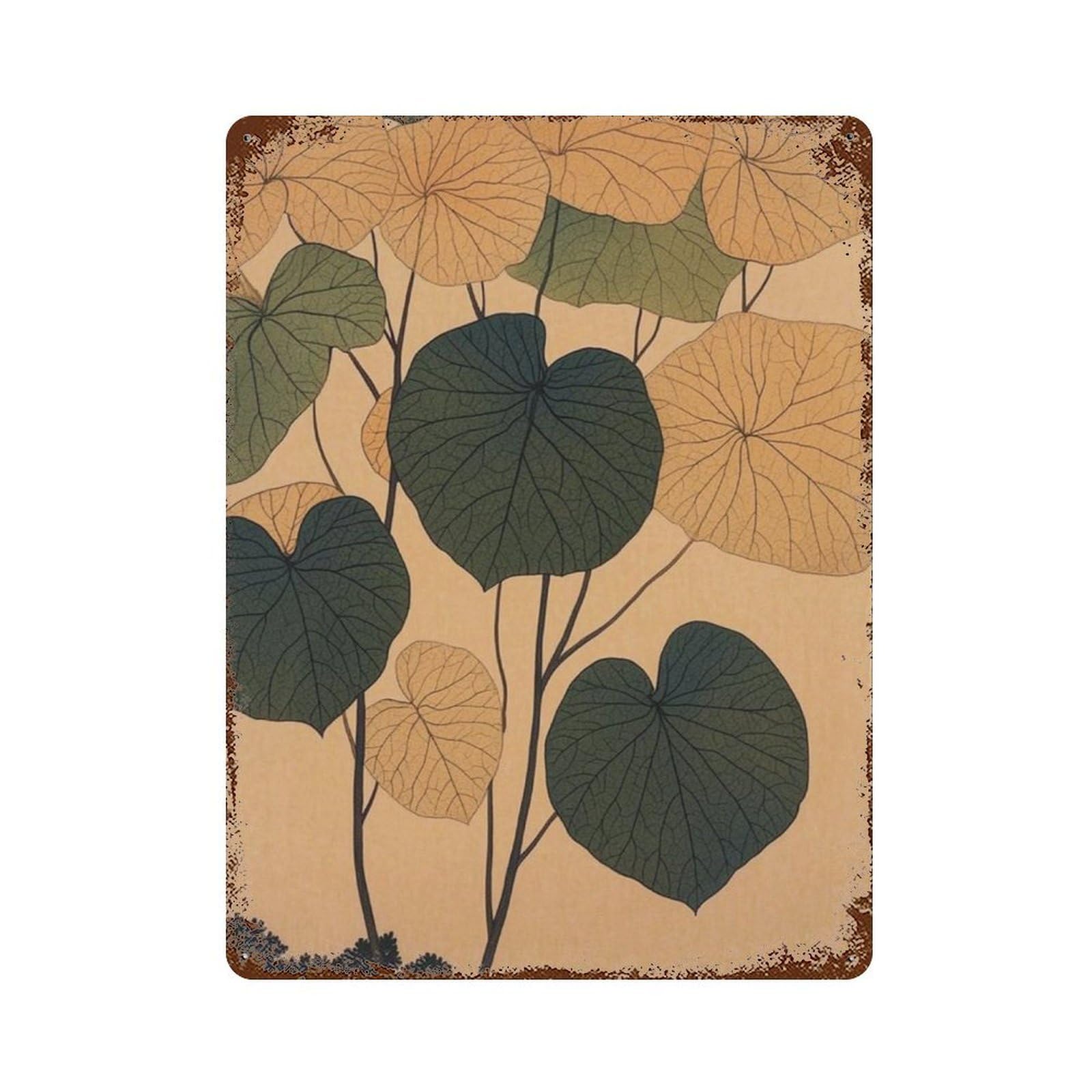 xiaoxiaoshen Autumn Leaf Botanical Nature Minimal Neutral Home Wall Decor Art Metal Tin Poster Modern Home Decor Art Home Bar Shop Decorations Vintage Sign 40x30cm