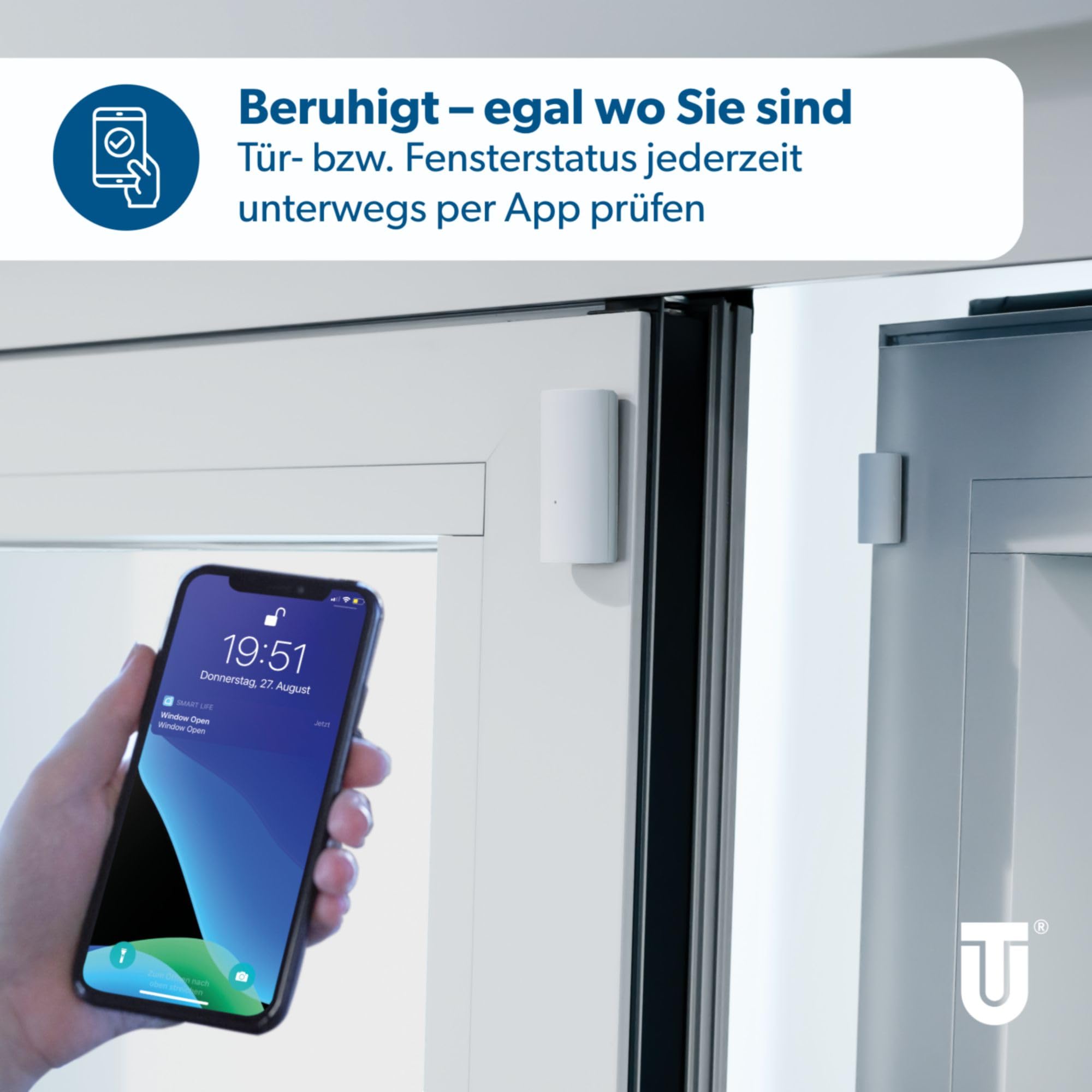 Unitec Czujnik magnetyczny do drzwi/okien z Wi-Fi, powiadomienia na smartfonie, czujnik ostrzegawczy WLAN, nie wymaga bramki, zasilanie bateryjne