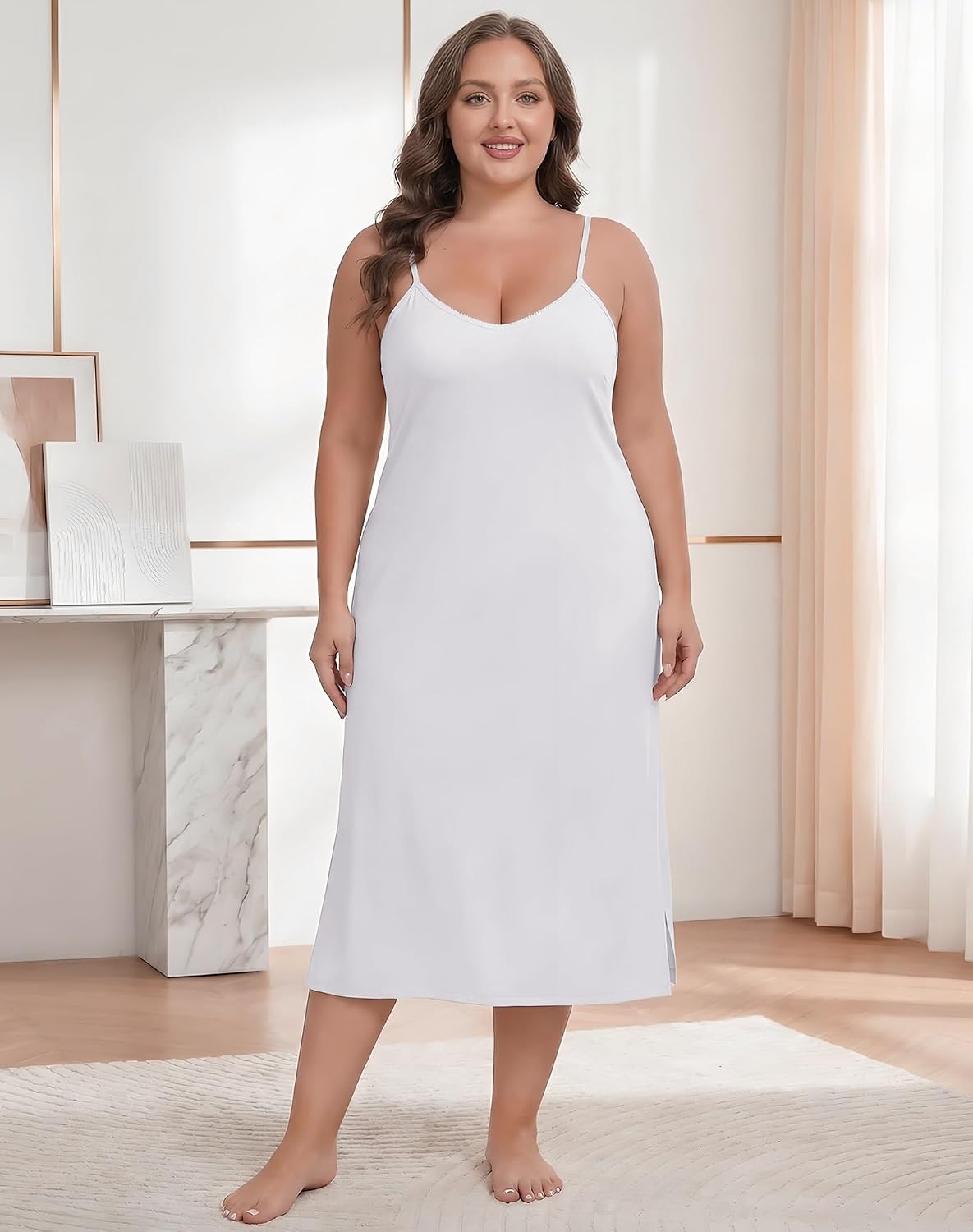 Subuteay Womens Plus Size Slips for Under Dresses Spaghetti Straps V-Neck Slip Dresses