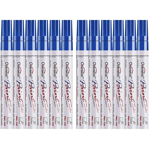 Lesun Blue Paint Pens, 12 Pack Waterproof Oil-Based Paint Pen Set, Quick Dry and Permanent, Markers for Rock, Stone, Ceramic, Wood, Fabric, Plastic, Canvas, Glass, Mugs, Tires