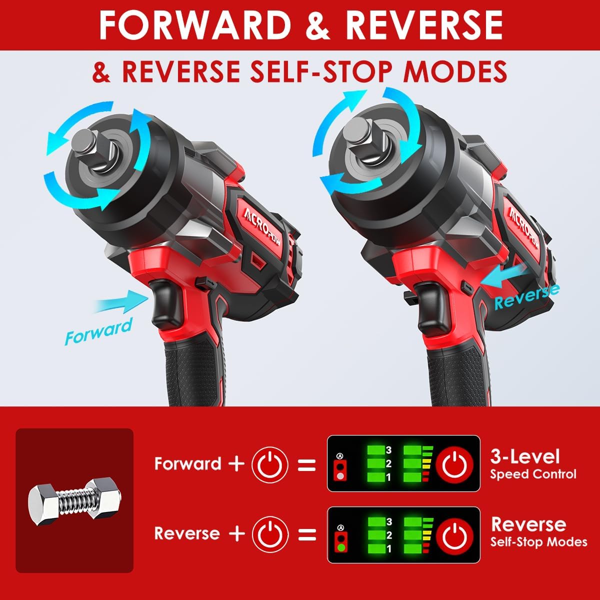 ACROPOW Cordless Impact Wrench Compatible with Milwaukee 18V Battery， 1/2” 1700FT-LBS Brushless High Torque Impact Driver, Auto-Stop Reverse, Variable Speed Heavy Duty Impact Gun(Bare Tool)