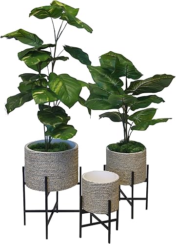 Miniatura 20 de Admired By Nature Juego de 2 macetas de mediados de siglo, soporte para plantas con soporte plegable para interiores y exteriores, maceta de pie