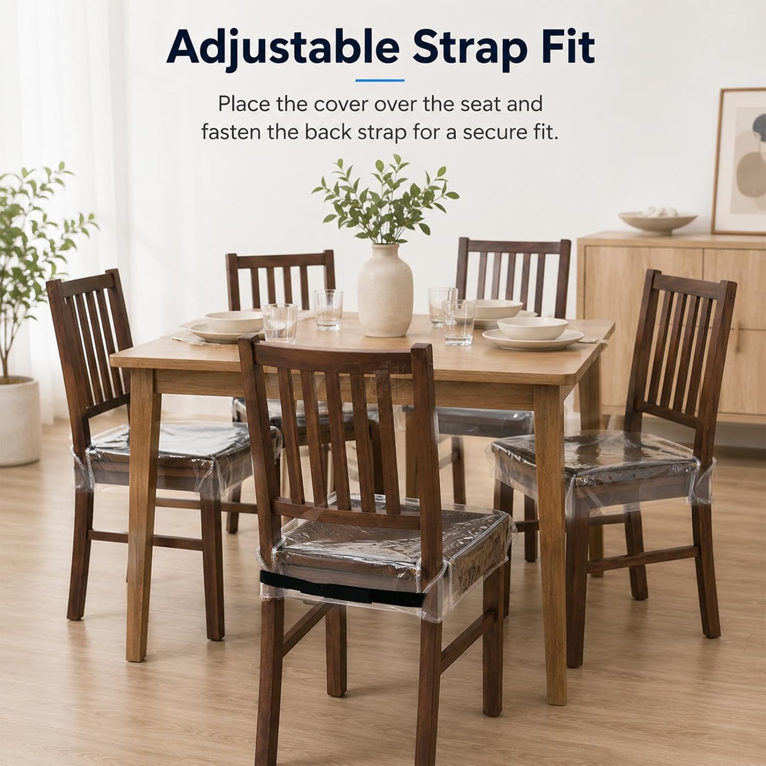4 Pack Plastic Dining Chair Covers, Reusable Clear PVC Seat Protector